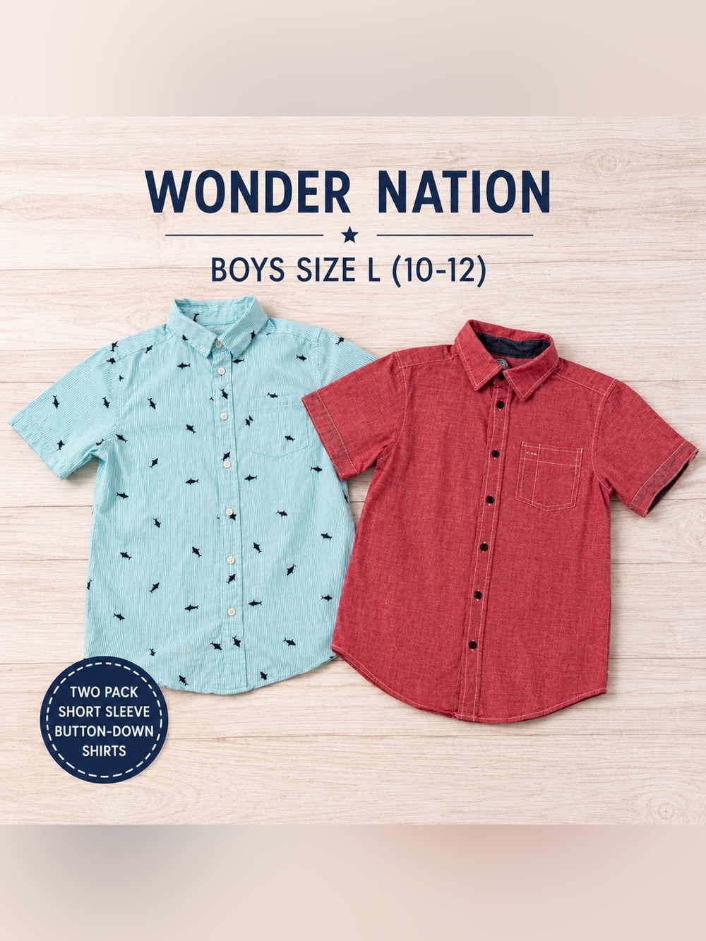 Wonder Nation Red and Blue Button Down Shirts Casual /size L (10-12)BUNDLE OF 2